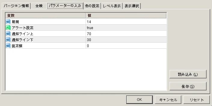 各種パラメーター