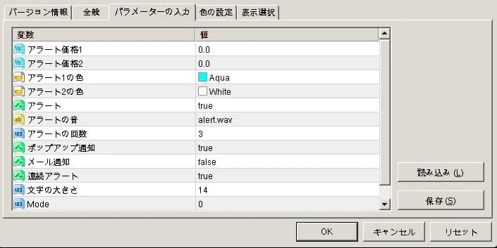 各種パラメーター