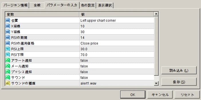 各種パラメーター