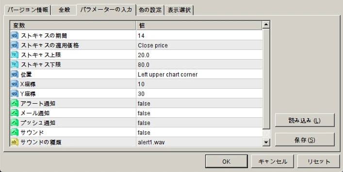 各種パラメーター