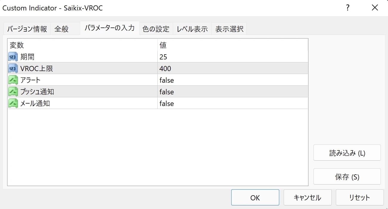 各種パラメーター