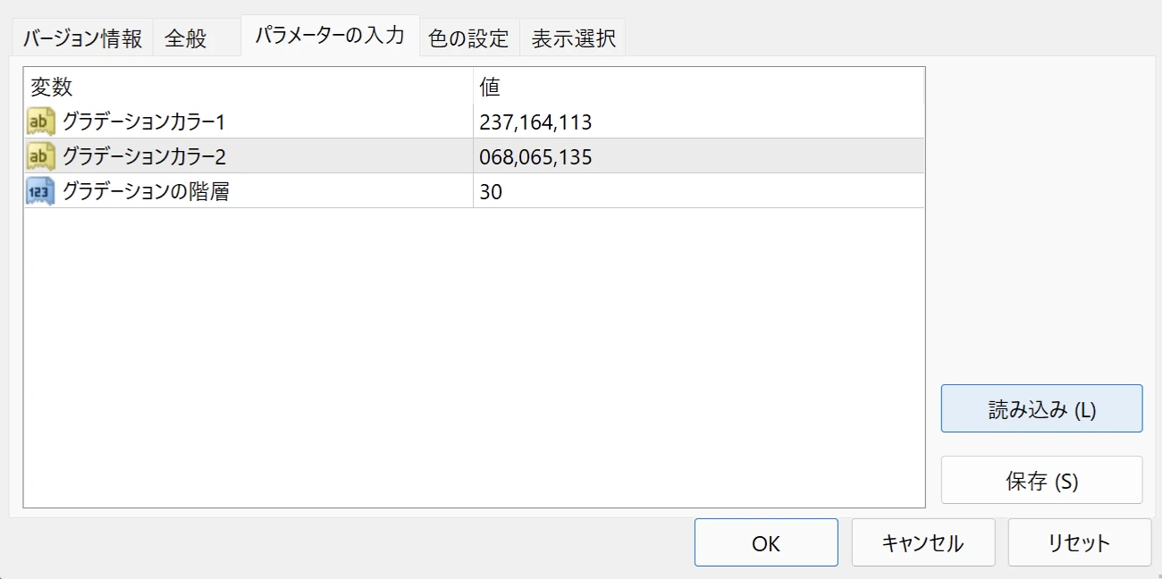 グラデーション背景インジケーターのパラメーター